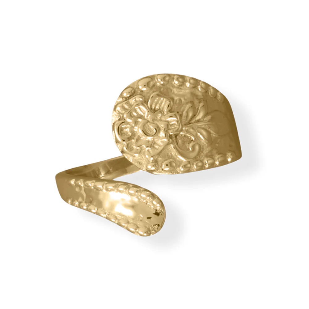 New 14 Karat Gold Plated Floral Spoon Ring